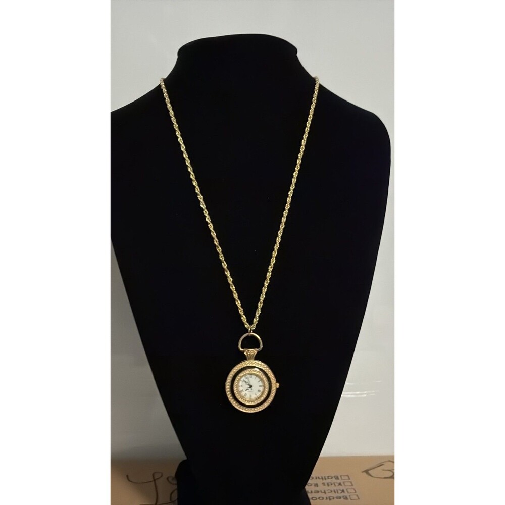 Vintage Haband Gold-Tone Pocket Watch Pendant Necklace